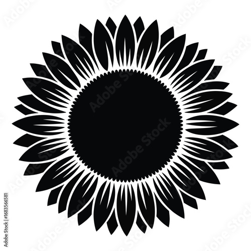  Bold black silhouette of a sunflower with intricate petals and dark center