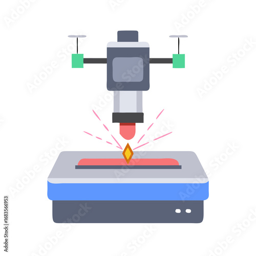 Laser cutting machine engraving metal flat design vector illustration