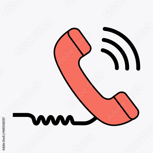 Coral Colored Telephone Handset with Black Outline and Sound Waves.