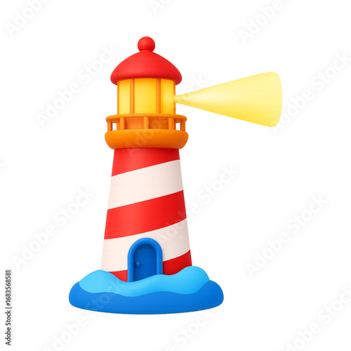 Cartoon lighthouse sending out a beam of light isolated on transparent background