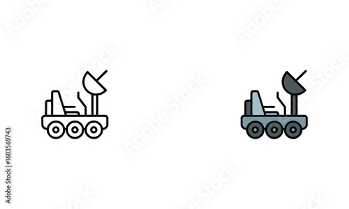 exploration rover icon  with satellite dish, ready for cosmic discovery missions, symbolizing scientific discovery and space travel.