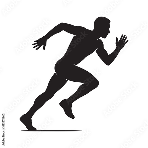 Dynamic silhouette of a running man in a powerful sprinting pose. An athletic vector graphic representing speed, fitness, and endurance