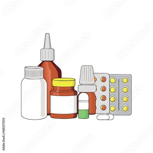 3d meds pills capsules blisters glass bottles vector eps