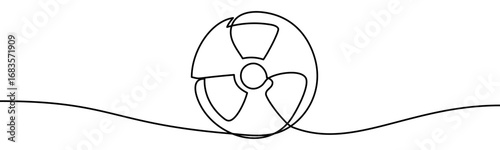 Radiation symbol. Represents danger, energy, science, safety and technological awareness, vector illustration in continuous line style
