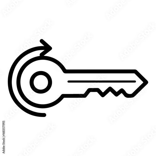 Scalable vector key icon with rotation arrow for security and access concepts
