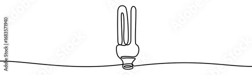 Energy-saving fluorescent lamp. Symbol of eco energy, sustainability, green technology and conservation, vector illustration in continuous line style