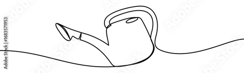 Watering can sign. Symbol of gardening, plant care, sustainability and eco-friendly lifestyle, vector illustration in continuous line style