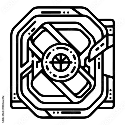 Futuristic abstract geometric mechanical device machine component icon vector art