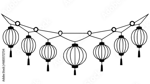 Elegant string of traditional Asian lanterns creates festive ambiance for celebrations and cultural events