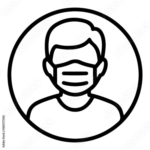 Stylized vector illustration of a person wearing a protective face mask icon for health and safety