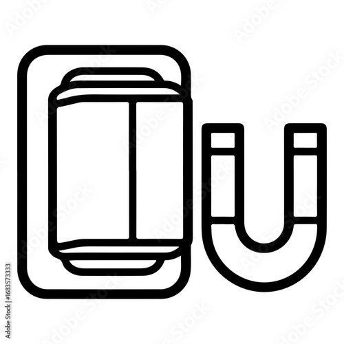 Vector illustration of a magnetic field interacting with a coil element in clean line art style