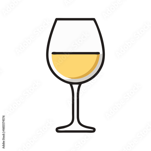 Vector art of glass of white wine with yellow color, a refreshing alcoholic beverage for celebrations and parties in restaurants and bars