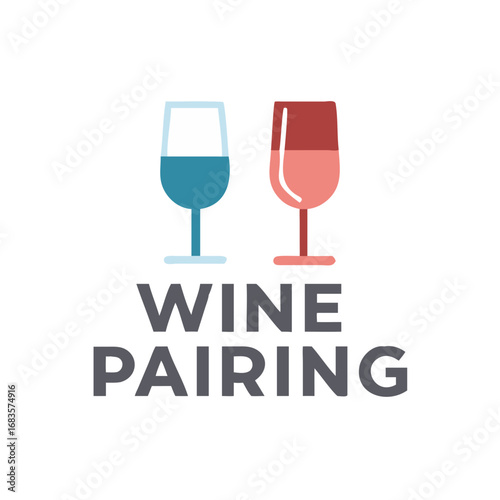 Vector art of wine pairing illustration with two glasses, one with red wine and the other with white wine
