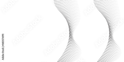 Dynamic wavy pattern of dotted lines in gradient black tones, flowing horizontally with overlapping curves that give depth and motion, resembling sound waves, data visualization, or digital abstract a