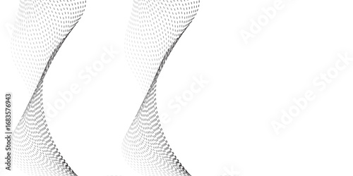Dynamic wavy pattern of dotted lines in gradient black tones, flowing horizontally with overlapping curves that give depth and motion, resembling sound waves, data visualization, or digital abstract a