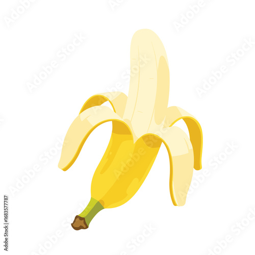 Banana icon set isolated vector illustration. Peel bananas, yellow fruit and a bunch of bananas. Tropical fruits, banana snacks or vegetarian nutrition.
