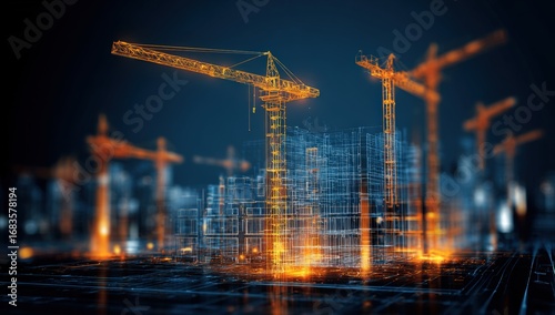 Digital construction site.  Abstract cityscape
