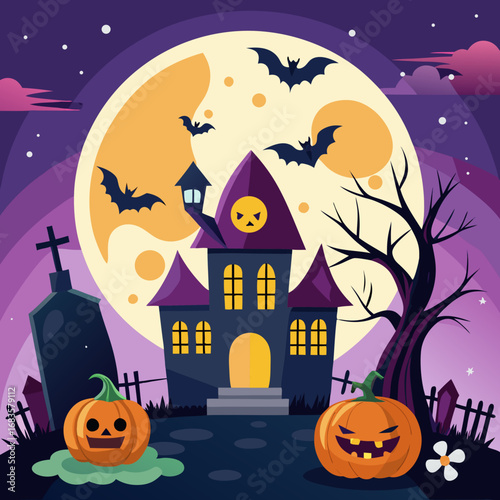 halloween background with pumpkin and bats