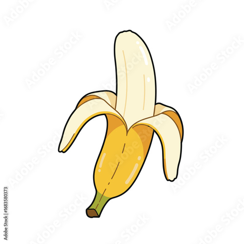 Banana icon set isolated vector illustration. Peel bananas, yellow fruit and a bunch of bananas. Tropical fruits, banana snacks or vegetarian nutrition.