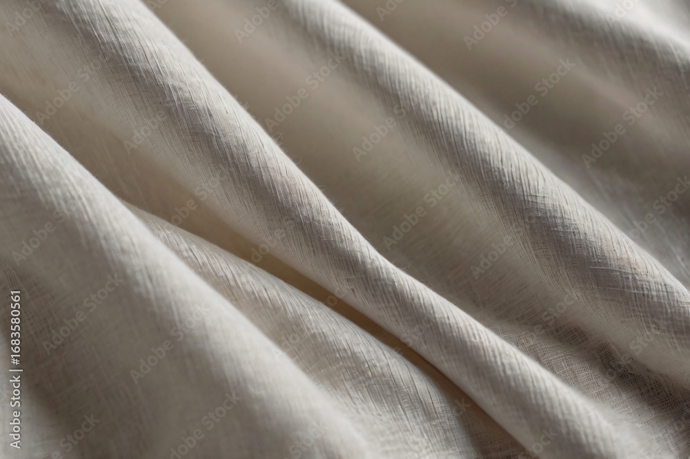 Fototapeta premium Minimalist White Cotton or Linen Fabric Photo Featuring Delicate Folds, Soft Creases, and Smooth Texture – Detailed Textile Close-Up