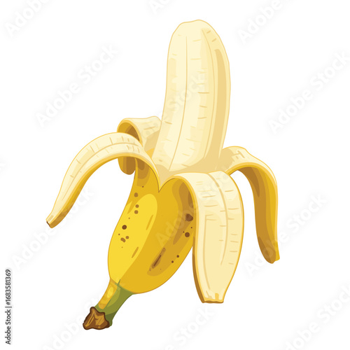 Banana icon set isolated vector illustration. Peel bananas, yellow fruit and a bunch of bananas. Tropical fruits, banana snacks or vegetarian nutrition.