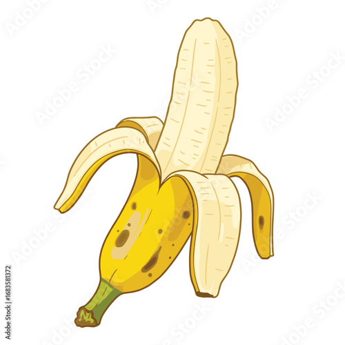 Banana icon set isolated vector illustration. Peel bananas, yellow fruit and a bunch of bananas. Tropical fruits, banana snacks or vegetarian nutrition.