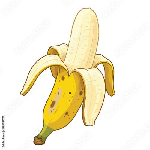 Banana icon set isolated vector illustration. Peel bananas, yellow fruit and a bunch of bananas. Tropical fruits, banana snacks or vegetarian nutrition.