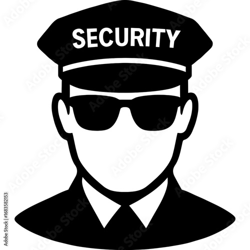 Black vector silhouette of security guard head