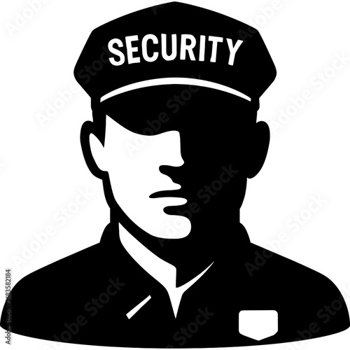 Black vector silhouette of security guard head
