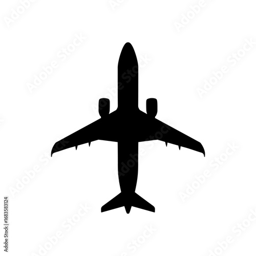 Top view passenger air plane silhouette vector flat illustration design.