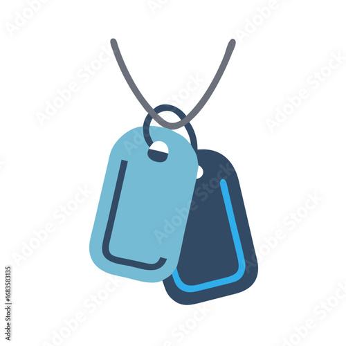 Illustration of dog tags, , representing military service, identification, and personal information with a simple and clean design