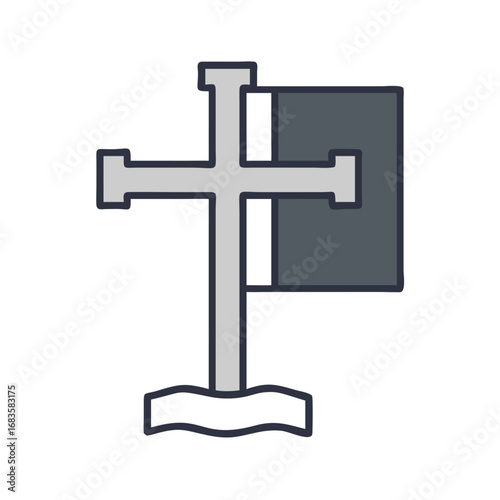 Illustration of a christian cross and flag, symbolizing faith, religion, and spirituality