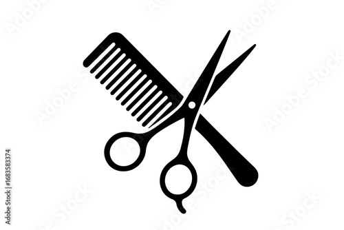 Barbershop logo design featuring scissors and comb silhouette