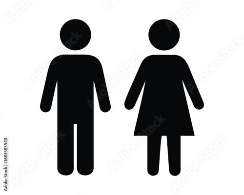 This image displays a simple, black silhouette of a male and female figure, commonly used as restroom icons