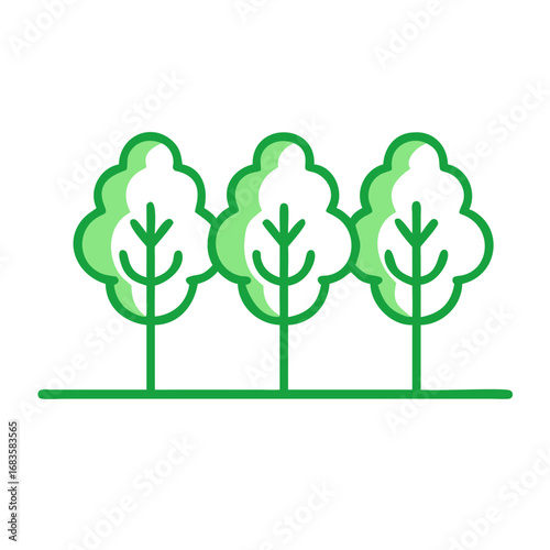 Vector art of a line art illustration of three trees with a gradient fill