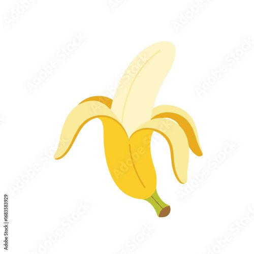 Banana icon set isolated vector illustration. Peel bananas, yellow fruit and a bunch of bananas. Tropical fruits, banana snacks or vegetarian nutrition.