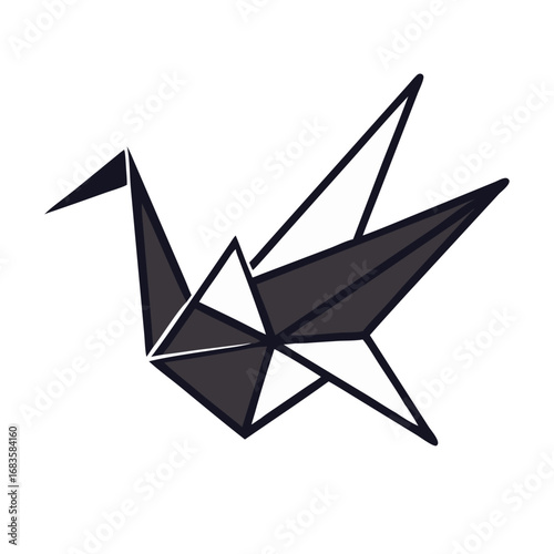Vector art of origami crane, a traditional japanese art form, featuring a folded paper bird in a geometric design with clean lines