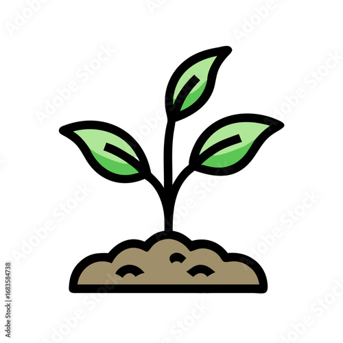 Illustration of a seedling sprouting from soil, , representing growth, nature, and the beginning of life in a simple design