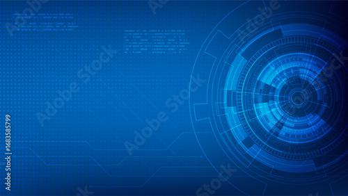 Digital futuristic technology background with abstract cyber circuit, data visualization, and blue tech interface. Ideal for AI, innovation, machine learning, blockchain, and modern science design.