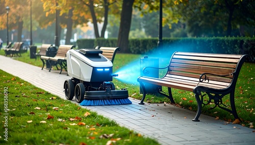 Sweeping Robot Cleaning Pathway in Public Park