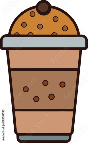 Stylized illustration of a delicious coffee drink with whipped cream and chocolate chips
