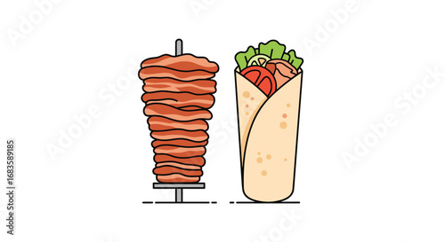 Flavorful meat skewer and deliciously wrapped shawarma meal ready to enjoy