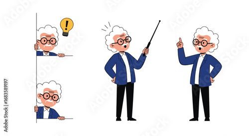 Elderly teacher characters expressing ideas and showing displeasure