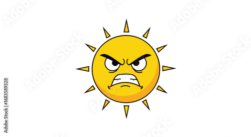 Furious sun character illustration with spiky rays and intense grumpy face