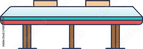 Stylized gymnastics pommel horse with wooden handles and red base