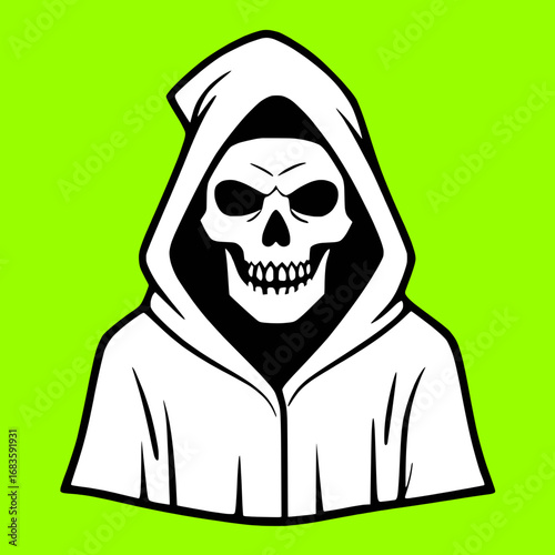 Green Death Hooded Grim Reaper Skull Glowing Red Eyes