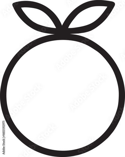 Minimalist line art icon of orange fruit with slice and leaf outline design vector illustration black and white