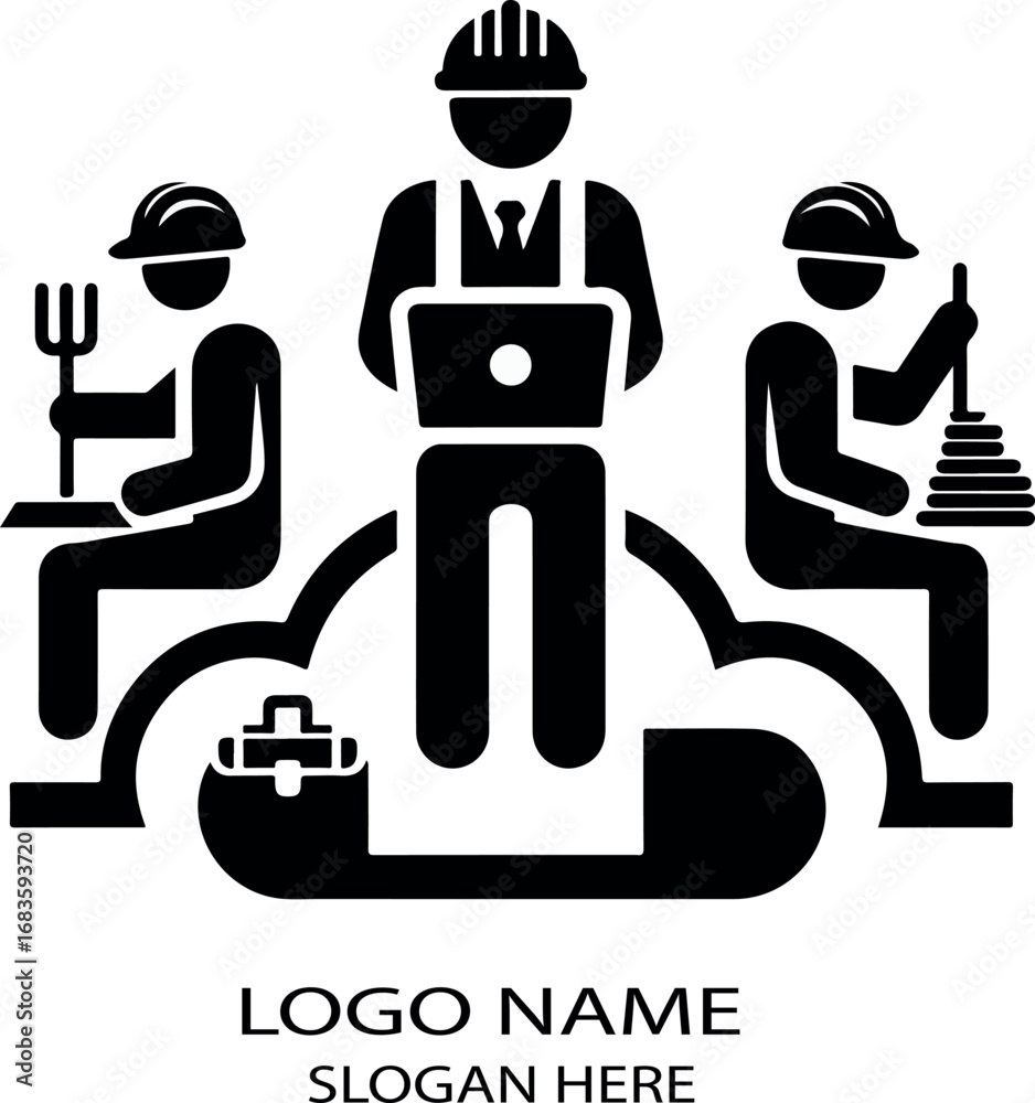 Fototapeta premium Black people working logo icon vector white background