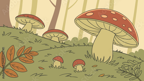 mushrooms in autumn forest