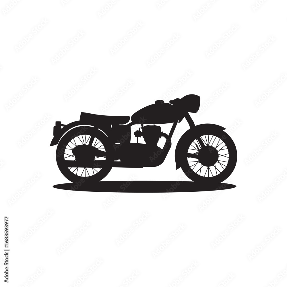 Fototapeta premium Classic vintage motorcycle silhouette vector graphic illustration. An iconic motorbike symbol for transport and lifestyle design, isolated on a white background